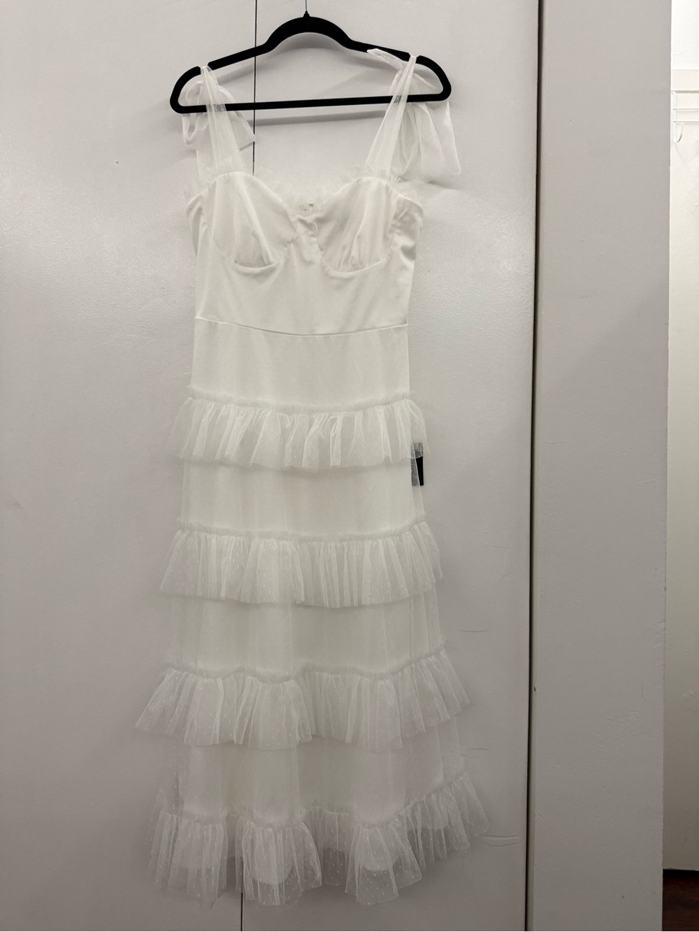 Lulus Tier for Romance White Swiss Dot Tulle Bustier Midi Dress